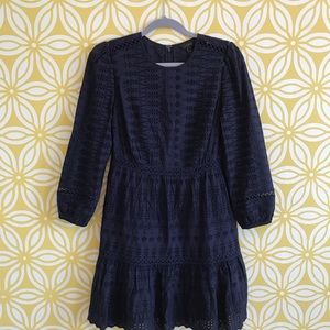J. Crew Eyelet Flutter Hem Dress, Navy, size 2